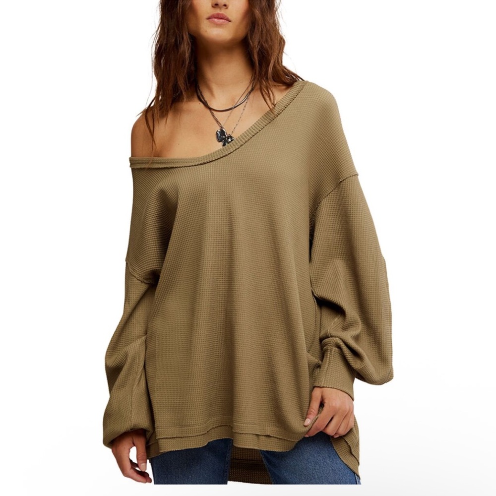 FREE PEOPLE Waffle Knit Olive Top